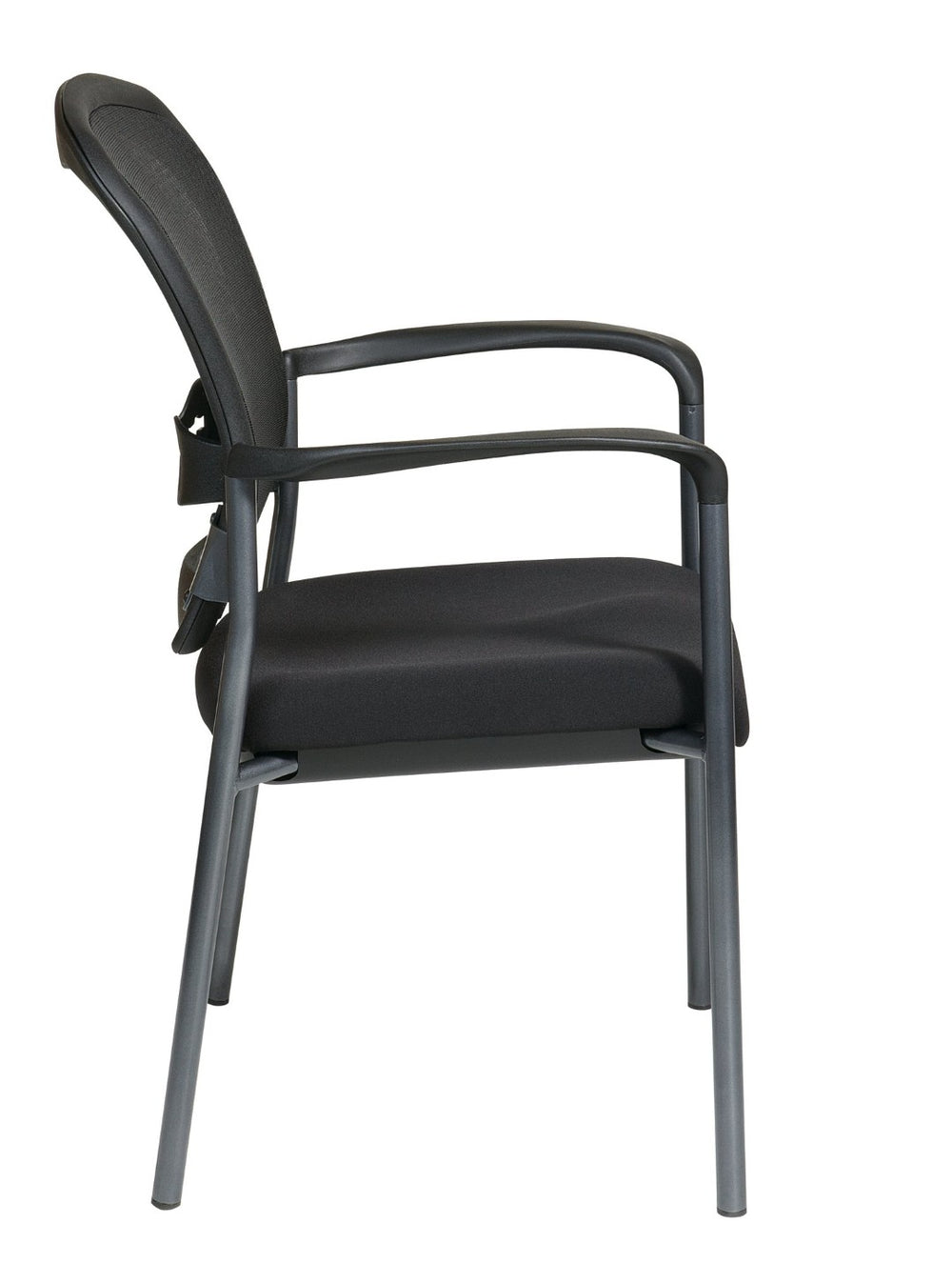 OSP Home Furnishings Breathable Progrid Back Visitor Chair with Lumbar Support and Stackable Titanium Frame Coal 84510-30