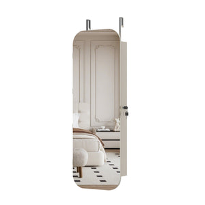 English Elm Jewelry Cabinet Armoire With Full-Length Mirror, Lighted Organizer, Lockable Storage & Modern Design W3406P340449