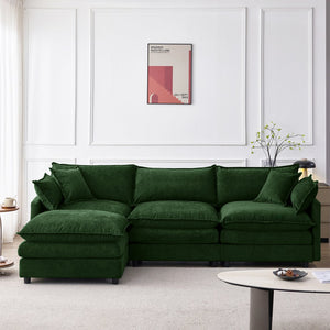 English Elm 105" L-shaped Chenille Sectional with Ottoman Pocket Spring Living Room Sofa Green W1097S00230