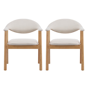 English Elm Modern Rubberwood Dining Chair Set Sculptural Curved Back Upholstered Seat Walnut Frame Beige,Natural N768P391165N