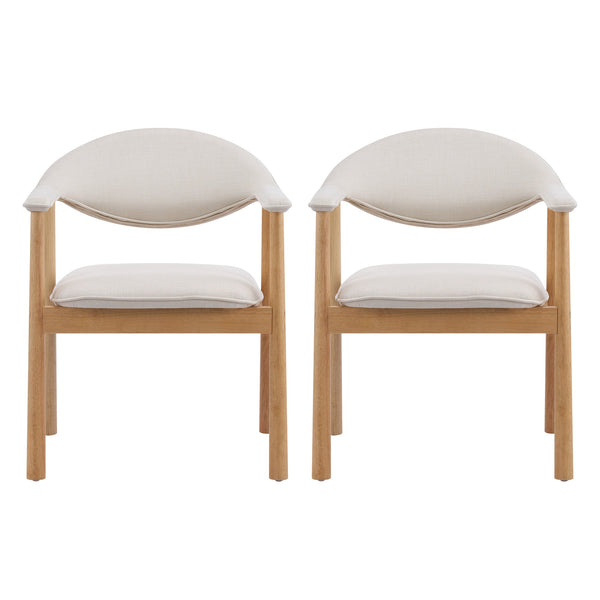 English Elm Modern Rubberwood Dining Chair Set Sculptural Curved Back Upholstered Seat Walnut Frame Beige,Natural N768P391165N