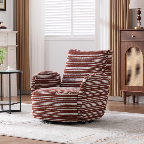 English Elm Modern Boucle 360° Swivel Leisure Chair with High‑Resilience Sponge, Supportive Curve, 550lb Capacity Red W395P355443