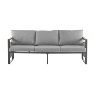 English Elm Christopher Knight Home® - 4-Pieces Outdoor Metal Patio Furniture Set with Deep-Seat Cushions, Teslin Rope, Wood-Look Tabletop, Rust-Resistant Frame Natural+Grey N780P2540723G