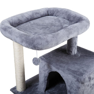 English Elm Double-layer Cat Tree with Sisal Ladder Flannel Houses and Pompom Toy for Small Spaces W2181P357568