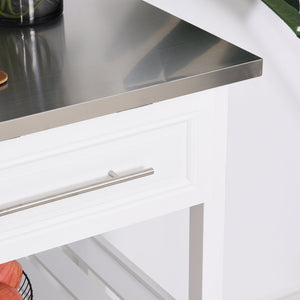 English Elm HOMCOM Rustic Farmhouse Kitchen Island Cart with Stainless Steel Top, 2 Drawers, Shelves & Wheels W2225P173899