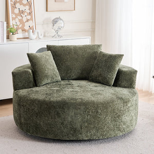 English Elm Round Swivel Barrel Chair Plush Chenille Upholstery Cozy Accent Seat for Any Room Green W2915P338893