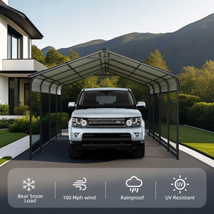 English Elm 12x20 Galvanized Steel Carport Heavy Duty Shelter for Vehicles with Powder Coated Roof W3213S00001