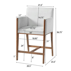 English Elm 24'' Upholstered Counter Stools with Arms Beige Set of 2 for Kitchen Island Walnut N780P354193D