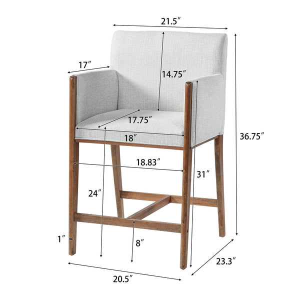 English Elm 24'' Upholstered Counter Stools with Arms Beige Set of 2 for Kitchen Island Walnut N780P354193D