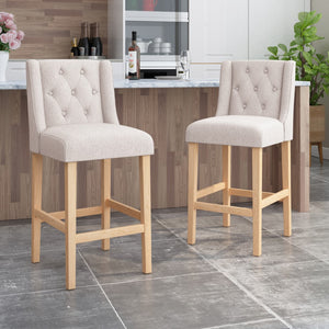 Christopher Knight Home® - Noble House - - Vienna Contemporary Fabric Tufted Wingback 31 Inch Counter Stools, Set Of 2, Beige And Natural