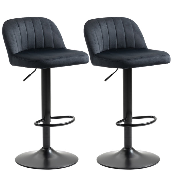 English Elm Homcom Adjustable Bar Stools Set Of 2 - Plush Velvet Swivel Kitchen Stools With Steel Frame Support W2225P217143