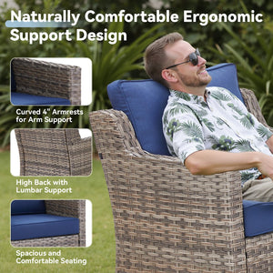 English Elm 73.2" Outdoor Handwoven Rattan 3 Seat Sofa with Olefin Cushions for Porch or Patio Blue T3773P416338