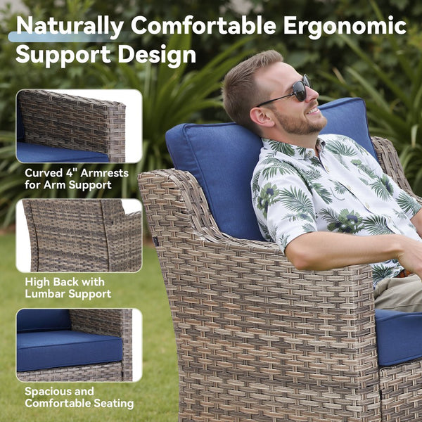 English Elm 73.2" Outdoor Handwoven Rattan 3 Seat Sofa with Olefin Cushions for Porch or Patio Blue T3773P416338