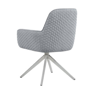 English Elm Fabric Mid Century Swivel Dining Arm Chair with Quilted Honeycomb Upholstery and Chrome Base LIGHT GREY B016P224457