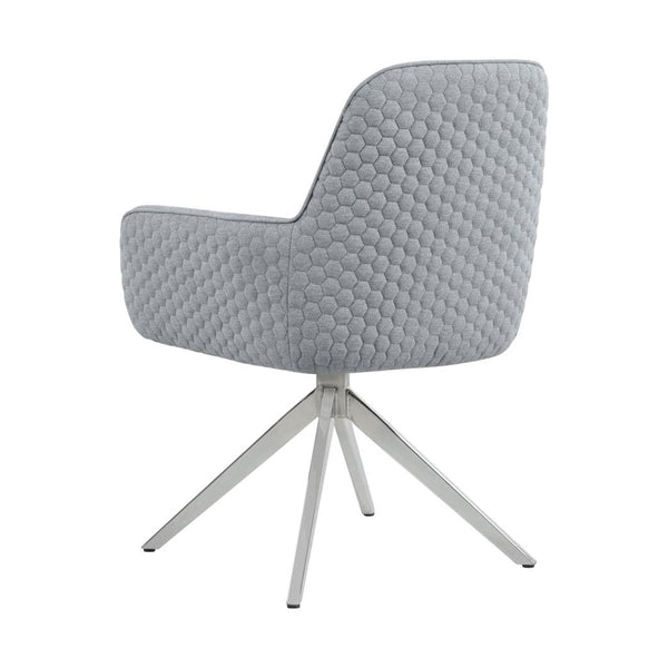 English Elm Fabric Mid Century Swivel Dining Arm Chair with Quilted Honeycomb Upholstery and Chrome Base LIGHT GREY B016P224457