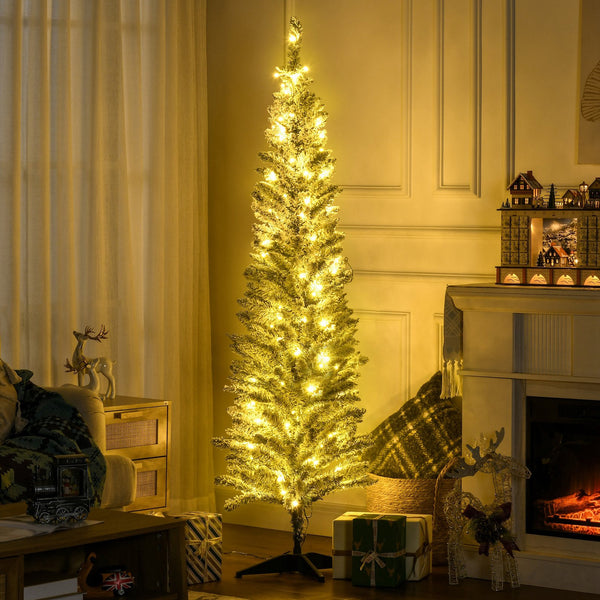 English Elm Homcom 6' Slim Pre-Lit Noble Fir Christmas Tree With 170 Warm White Leds - Perfect For Small Spaces! W2225P249654