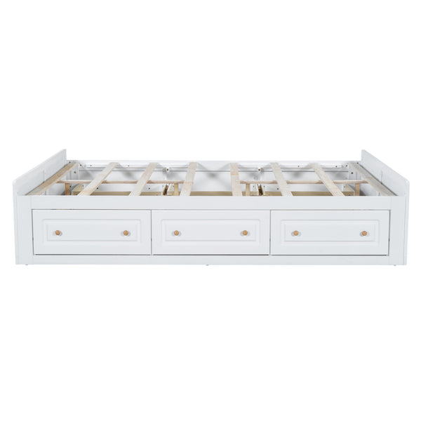 English Elm Wood Queen Size Platform Bed Frame with 6 Drawers for Storage, Sturdy Pine/MDF Slat System, 500lb Capacity White N709P241723K
