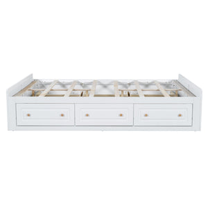 English Elm Wood Queen Platform Bed Solid Pine Frame Six Storage Drawers No Box Spring Needed White N709P241723K-1