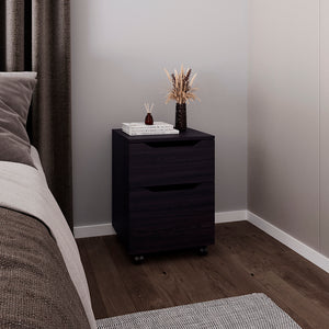 English Elm Ovid Black Nightstand with Two Rolling Drawers — Modern Engineered Wood Bedside Storage Cabinet B092P315566