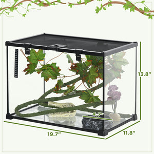 English Elm PawHut Glass Reptile Terrarium 14 Gal w/ Sliding Mesh Top, Leakproof Raised Base & Decor Kit W2225P200848