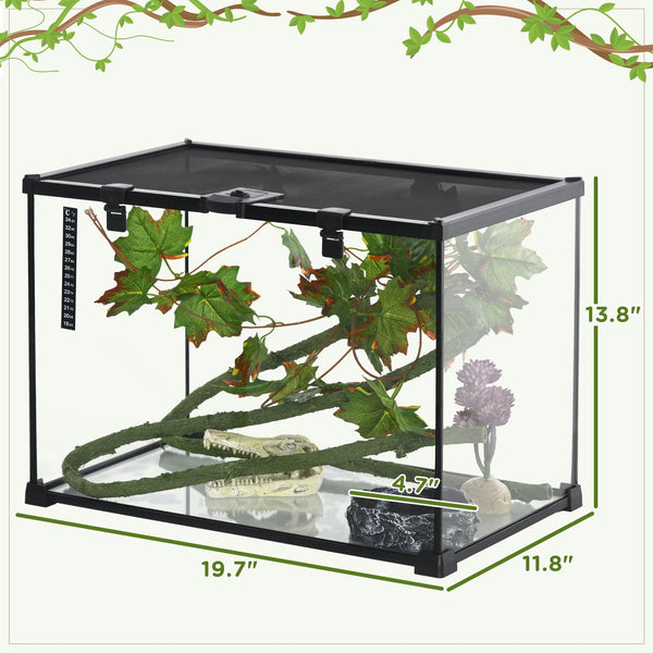 English Elm PawHut Glass Reptile Terrarium 14 Gal w/ Sliding Mesh Top, Leakproof Raised Base & Decor Kit W2225P200848