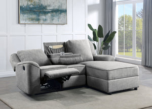 English Elm Destiny Gray Linen Sectional Sofa with Built-In Dropdown Table, Durable Foam Cushioning & Modern Style B2726S00049