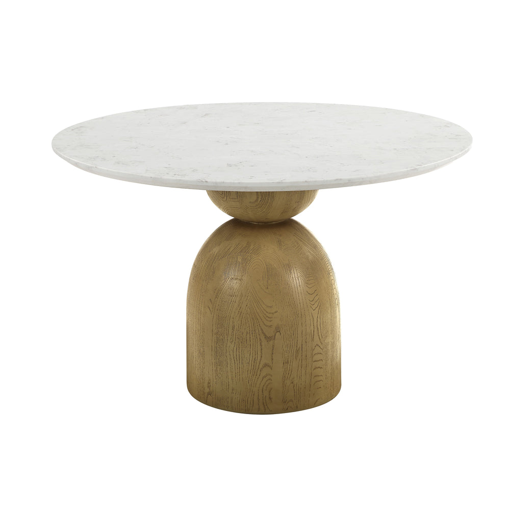 English Elm Kala Natural Marble Top Round Dining Table with Oak Finish Base, White Elegance & Durable Veneer B2726S00103