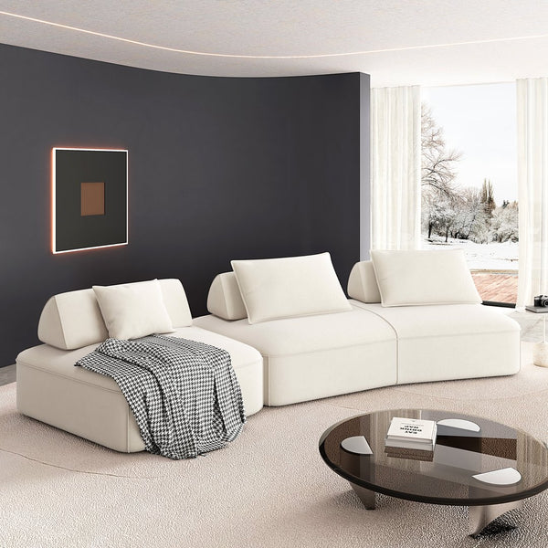 English Elm 139" Modern Oversized Modular Sectional Sofa Set - Fluffy Chenille Upholstery, Deep Seats, Removable Backrests, Plush Pillows, No Assembly Required Beige W3219S00001