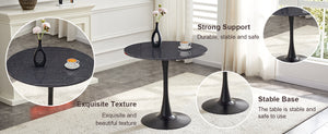 English Elm Round Faux Marble Tulip Pedestal Dining Table Mid Century Modern for Small Bistro Spaces Black+Gery W2920P405346