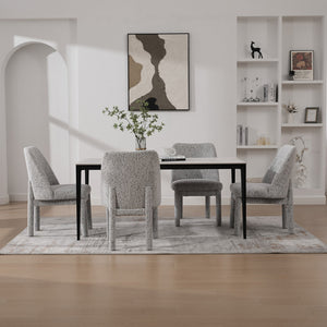 English Elm 21.46" Modern Chenille Dining Chair Set of 4 with Curved High Back, Rubberwood Legs, Comfortable Foam Seat White+Black W3189S00006