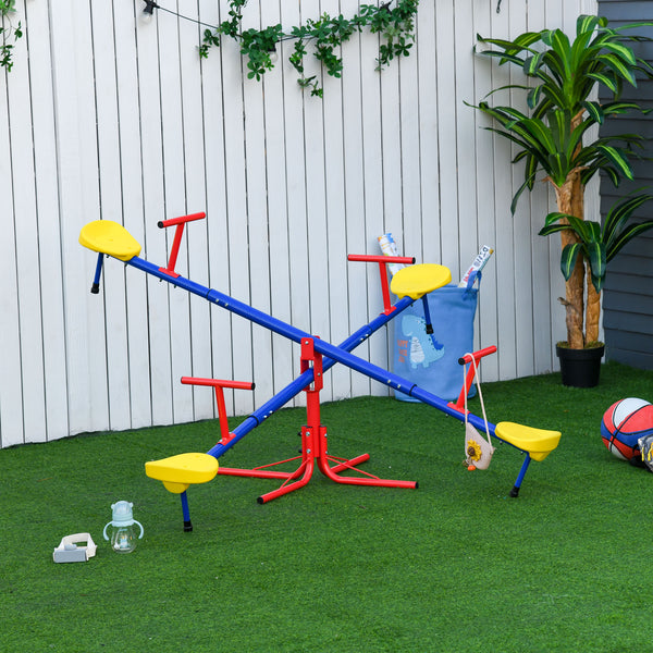 English Elm Outsunny 4 Seat Steel Spinning Seesaw Backyard Playground Equipment for Kids W2225P200487