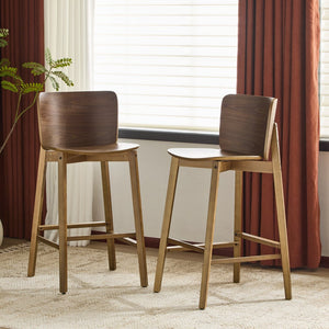 English Elm Christopher Knight Home® - Pari Walnut Indoor Wooden Barstool Set of 2 — Ergonomic Curved Back, Space-Saving Rustic Modern Seating N775P271409W