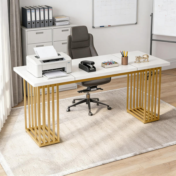 English Elm Industrial Executive Wood Desk with Rustic Brown Veneer for Home Office Workspaces T3971P450503