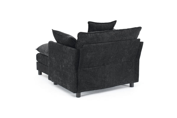 English Elm 39.4" Chenille Club Chair with Ottoman Solid Wood Frame for Living Room or Bedroom Black W3244P392667
