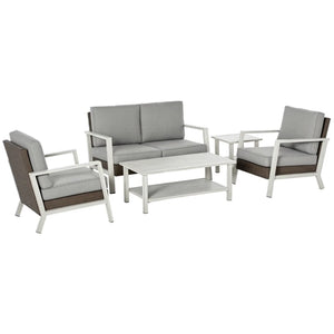 English Elm Comfortable Outdoor 3 Piece Pe Wicker Patio Set with Chaise Sofa and Glass Table T3971S00183