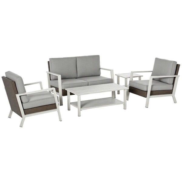 English Elm Comfortable Outdoor 3 Piece Pe Wicker Patio Set with Chaise Sofa and Glass Table T3971S00183