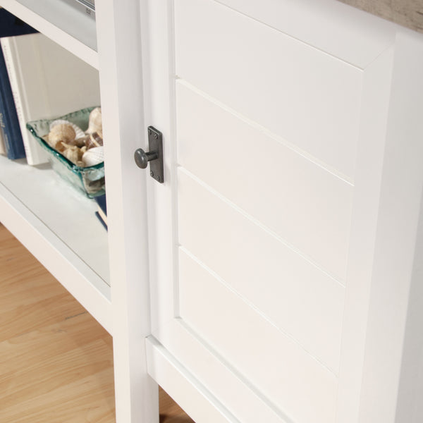 English Elm Credenza, Stylish White Finish Media Stand With Adjustable Shelves For Modern Storage Solutions B356P402675