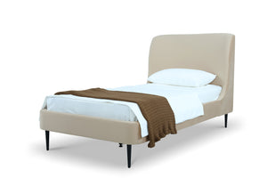 English Elm Twin Velvet Upholstered Bed with Arched Headboard and Sleek Metal Legs for Bedroom Black+Taupe B365S00155