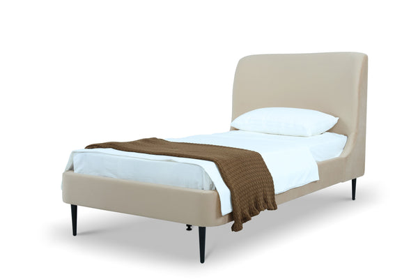 English Elm Twin Velvet Upholstered Bed with Arched Headboard and Sleek Metal Legs for Bedroom Black+Taupe B365S00155