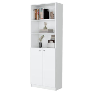 English Elm Sutton White 2-Door Bookcase with Multi-Level Open Shelves, Engineered Wood Storage, Space-Saving Design B128P176167