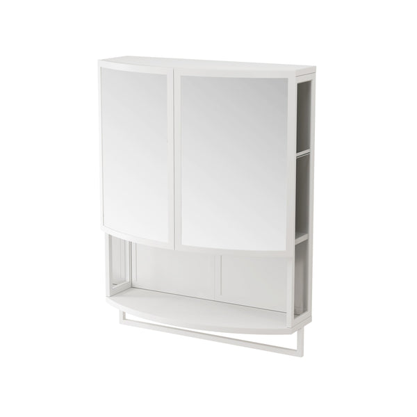 English Elm 23.62" Iron Arched Glass Wardrobe with Shatterproof Mirror, Double-Layer Storage & Towel Rack W757P314595