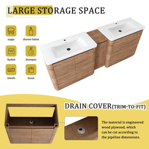 English Elm 84'' Freestanding Double Sink Bathroom Vanity Oak Finish Soft Close Storage Cabinet W999S00516