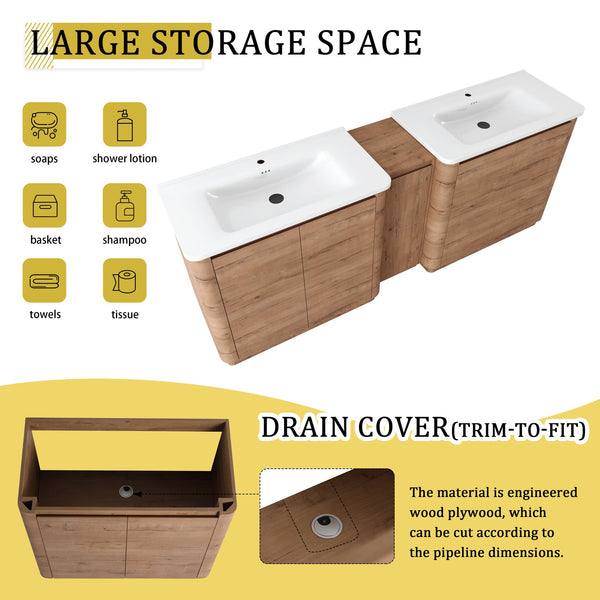 English Elm 84'' Freestanding Double Sink Bathroom Vanity Oak Finish Soft Close Storage Cabinet W999S00516