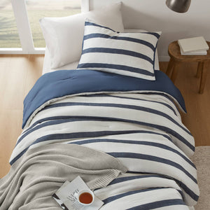 English Elm 2-piece Yarn-dyed Striped Comforter Set Seersucker Texture Coastal Japandi Bedding B035P463218