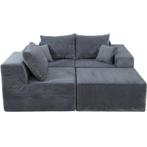 English Elm 4-Piece Modular L-Shaped Sectional Sofa with Corduroy Upholstery, Convertible Chaise, Pillows Included Grey W3163S00037