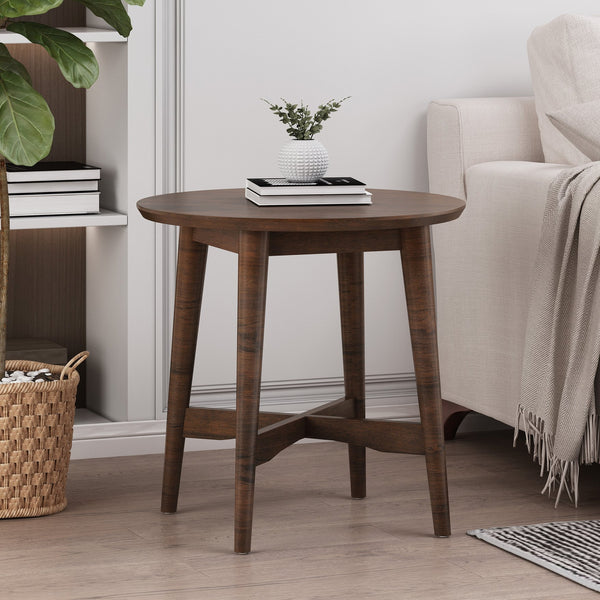 English Elm Christopher Knight Home® - END TABLE Mid-Century Modern Solid Wood End Table with Splayed Legs, Round Top, Sturdy Design Brown 68679.00