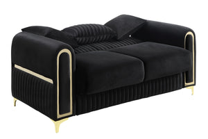 English Elm Ruby Channel Tufted Loveseat with Birch Frame Pocket Coil Support and Gold Steel Legs B009S02246