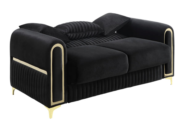 English Elm Ruby Channel Tufted Loveseat with Birch Frame Pocket Coil Support and Gold Steel Legs B009S02246