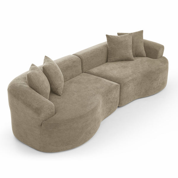 English Elm Modern Chenille Cloud Sectional Sofa Curved 4 Seat Living Room Couch Ready to Use Light Brown W1413S00133