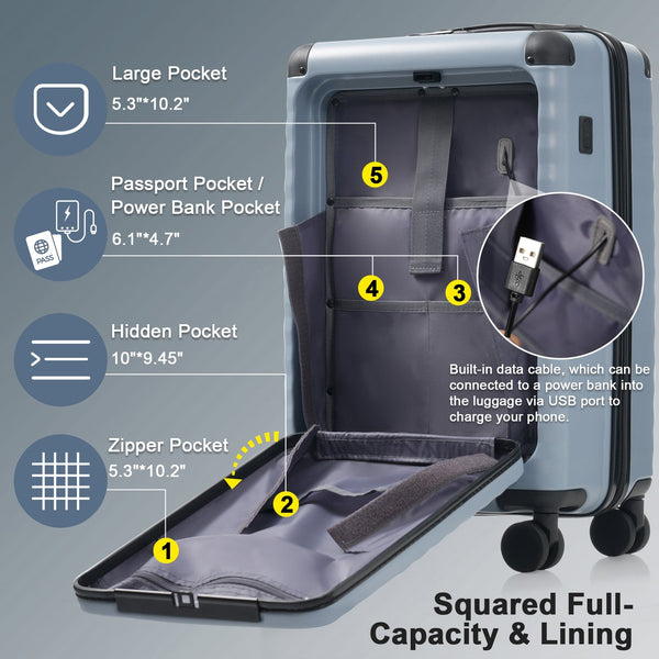 English Elm Luggage 5 Piece Abs Hardshell Travel Set with Usb Port Spinner Wheels and Tsa Lock Sky Blue N732P265290C